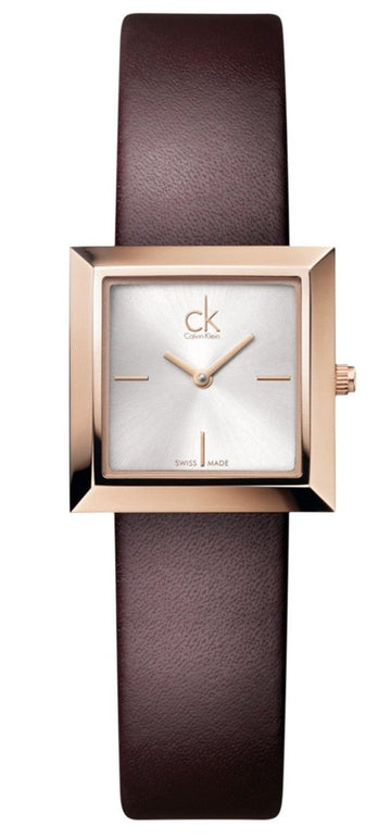 Calvin Klein Mark White Dial Brown Leather Strap Watch for Women - K3R236G6