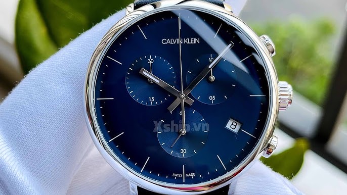 Calvin Klein Chronograph Blue Dial Black Leather Strap Watch for Men - K8Q371CN