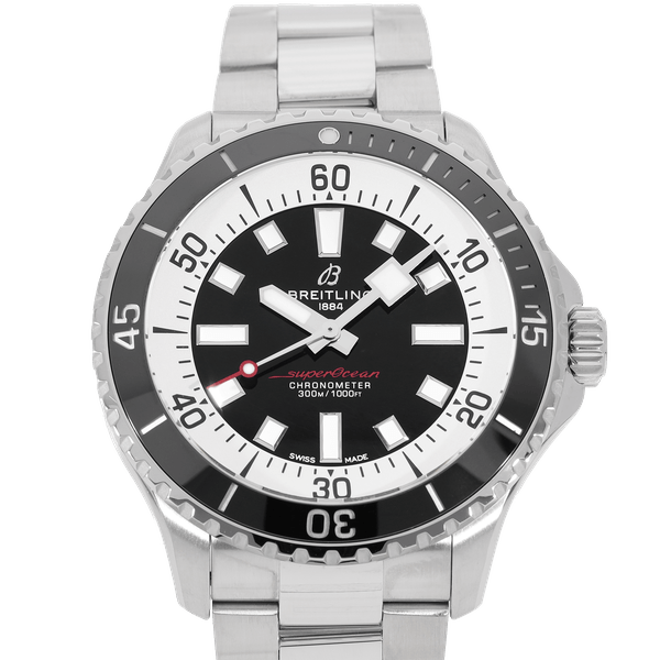 Breitling Superocean Automatic 44mm Black Dial Silver Steel Strap Watch for for Men - A17376211B1A1