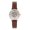 Emporio Armani Meccanico Mother of Pearl Skeleton Dial Brown Leather Strap Watch For Women - AR1993