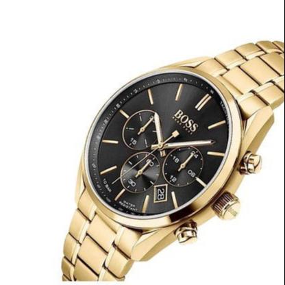 Hugo Boss Champion Chronograph Black Dial Gold Steel Strap Watch for Men - 1513848