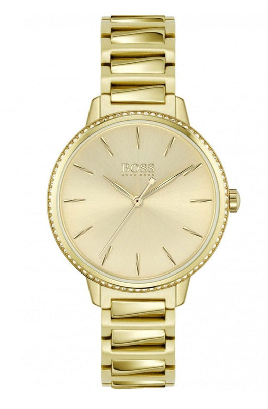 Hugo Boss Signature Gold Dial Gold Steel Strap Watch for Women - 1502541