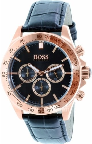 Hugo Boss Ikon Black Dial Black Leather Strap Watch for Men - 1513179