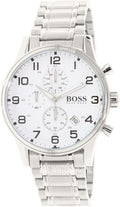 Hugo Boss Aeroliner Chronograph White Dial Silver Steel Strap Watch for Men - 1513182