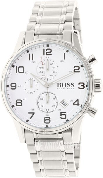 Hugo Boss Aeroliner Chronograph White Dial Silver Steel Strap Watch for Men - 1513182