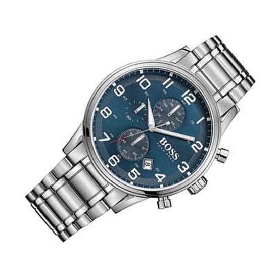 Hugo Boss Aeroliner Chronograph Blue Dial Silver Steel Strap Watch for Men - 1513183