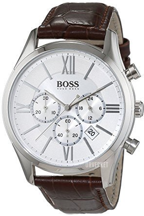 Hugo Boss Attitude White Dial Brown Leather Strap Watch for Men - 1513609