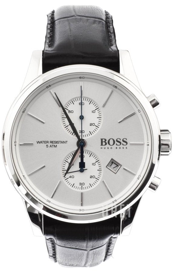 Hugo Boss Jet Silver Dial Black Leather Strap Watch for Men - 1513282