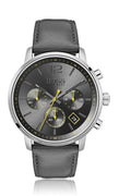 Hugo Boss Attitude Grey Dial Grey Leather Strap Watch for Men - 1513658