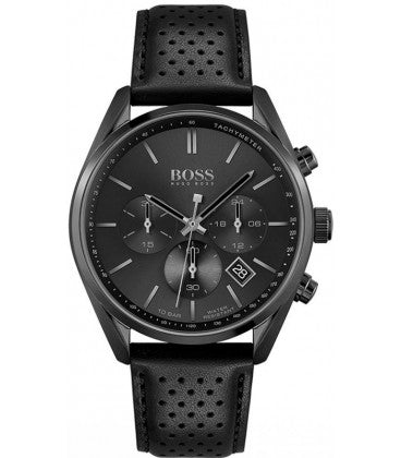 Hugo Boss Champion Black Dial Black Leather Strap Watch for Men - 1513880