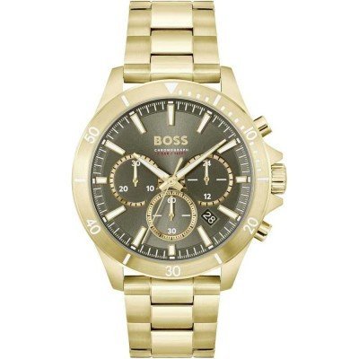 Hugo Boss Allure Chronograph Green Dial Gold Steel Strap Watch for Men - 1513923