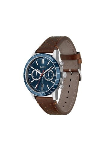 Hugo Boss Allure Blue Dial Brown Leather Strap Watch for Men - 1513921