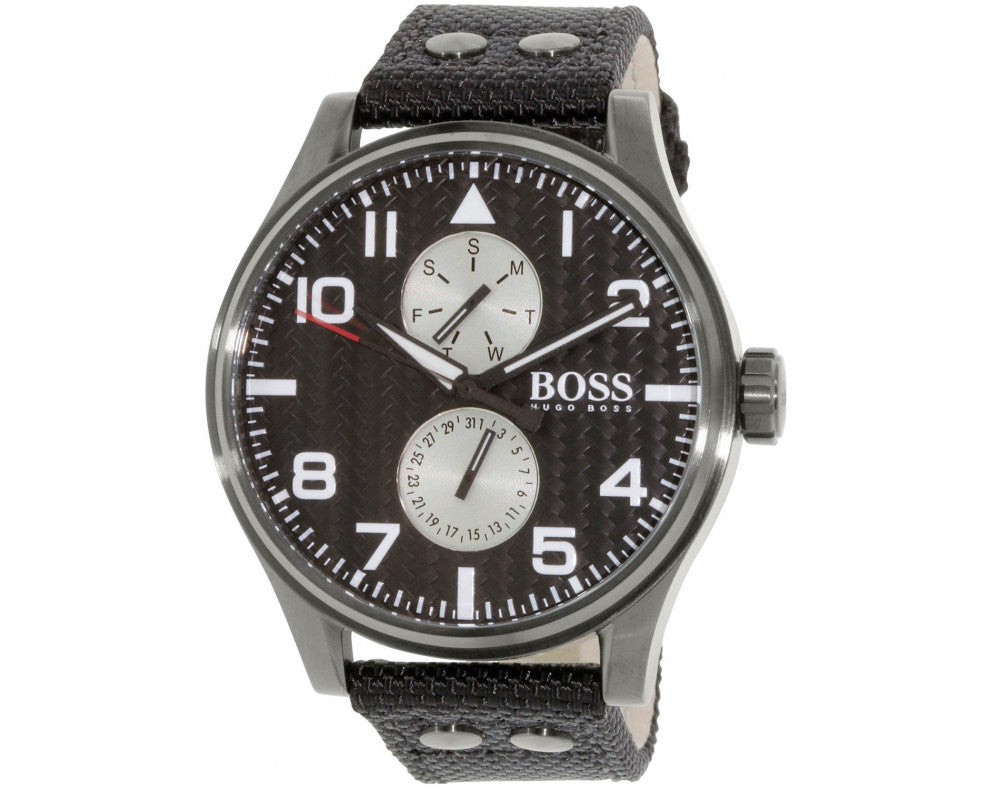 Hugo Boss Aeroliner Maxx Quartz Black Dial Black Nylon Strap Watch For Men - HB1513086