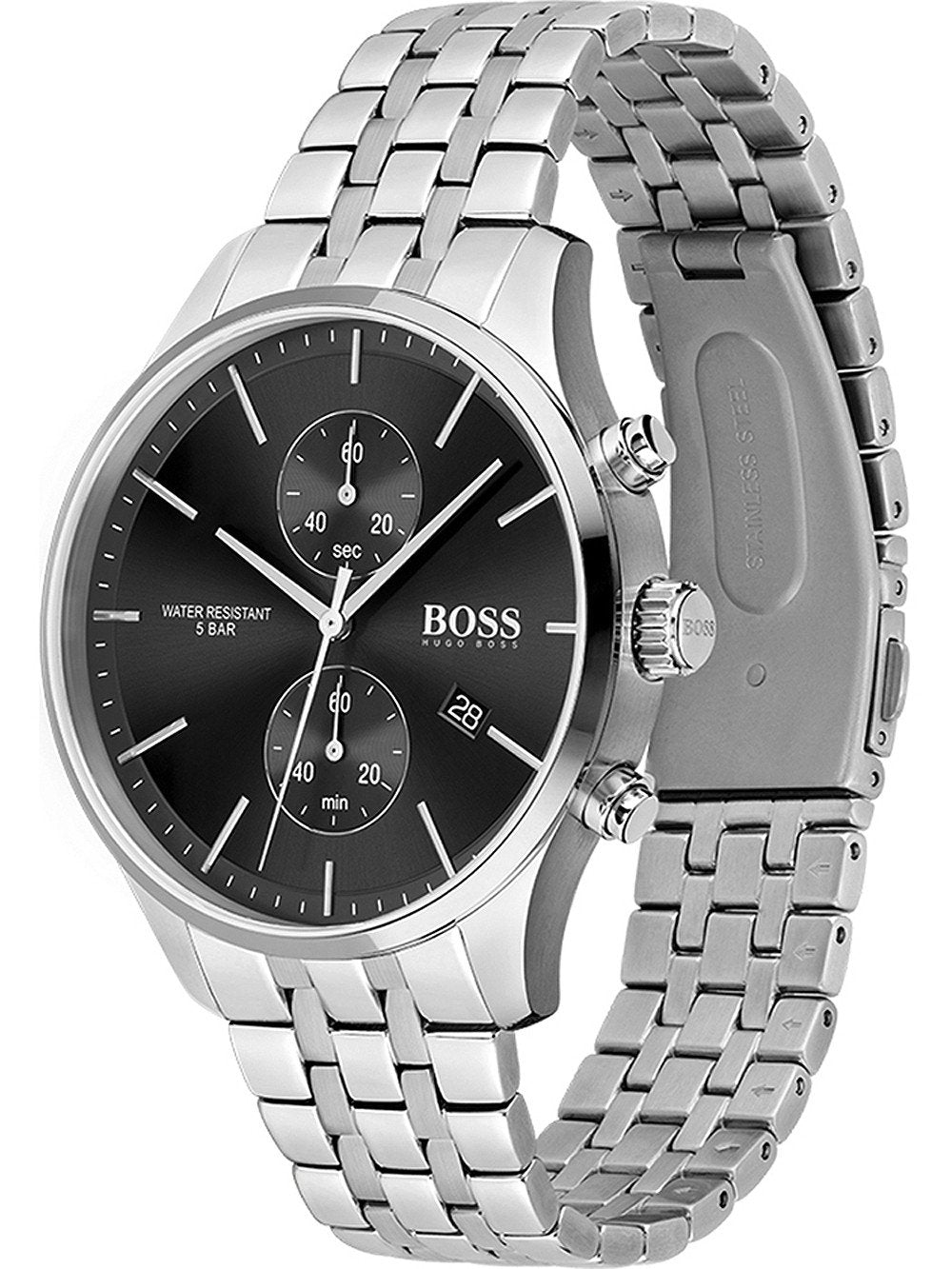 Hugo Boss Jet Chronograph Black Dial Silver Steel Strap Watch for Men - 1513383