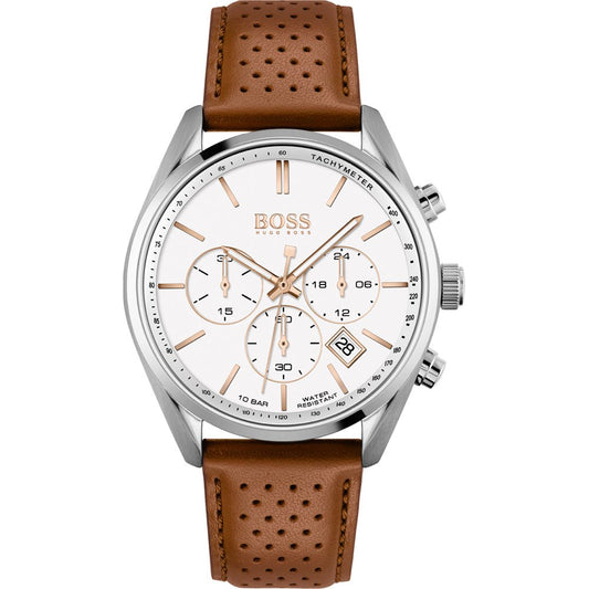 Hugo Boss Champion White Dial Brown Leather Strap Watch for Men - 1513879