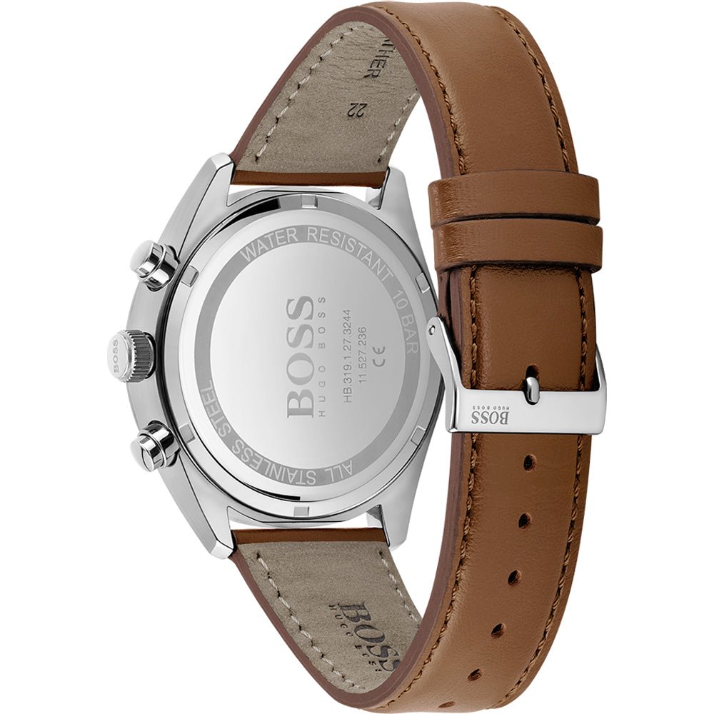 Hugo Boss Champion Chronograph White Dial Brown Leather Strap Watch for Men - 1513879