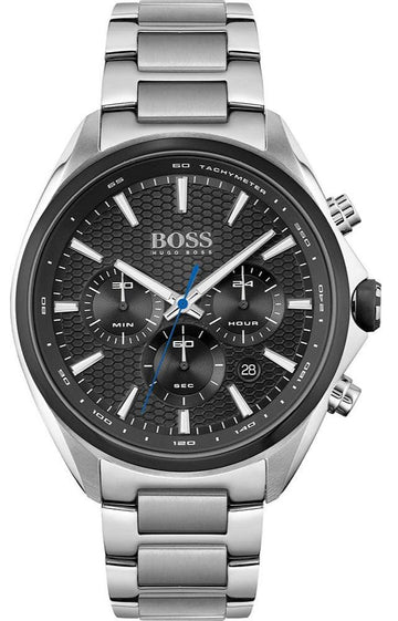 Hugo Boss Distinct Chronograph Black Dial Silver Steel Strap Watch for Men - 1513857