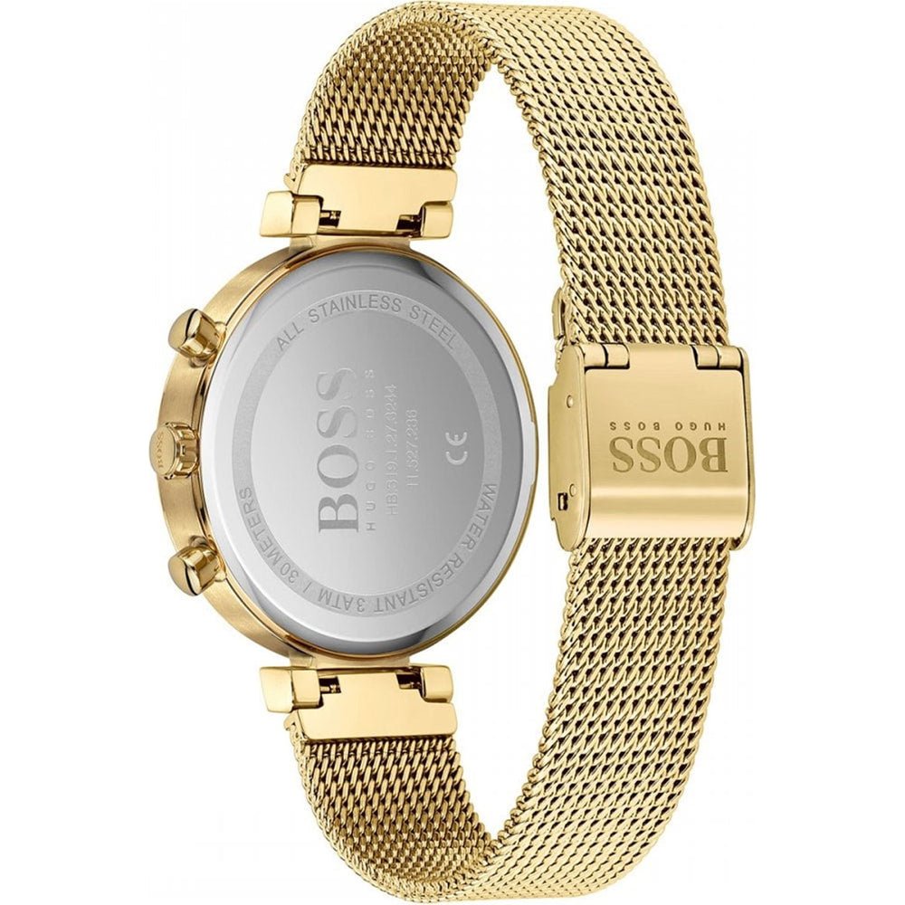 Hugo Boss Flawless Chronograph Silver Dial Gold Mesh Bracelet Watch for Women - 1502552