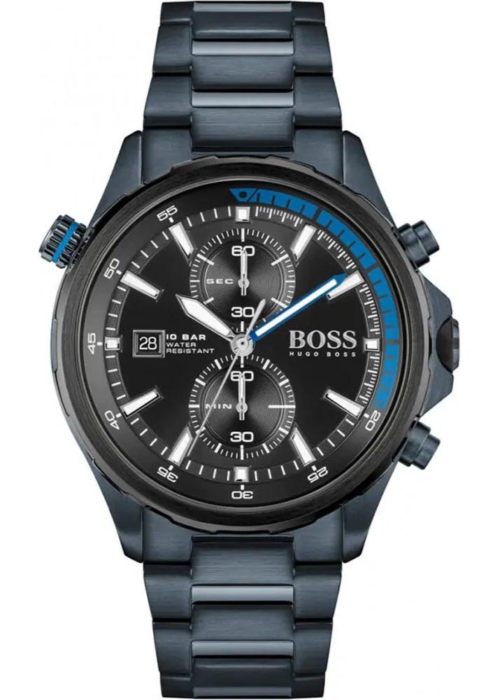 Hugo Boss Globetrotter Chronograph Black Dial Blue Steel Strap Watch for Men - 1513824