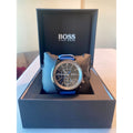 Hugo Boss Grand Prix Chronograph Black Dial Blue Leather Strap Watch for Men - 1513563