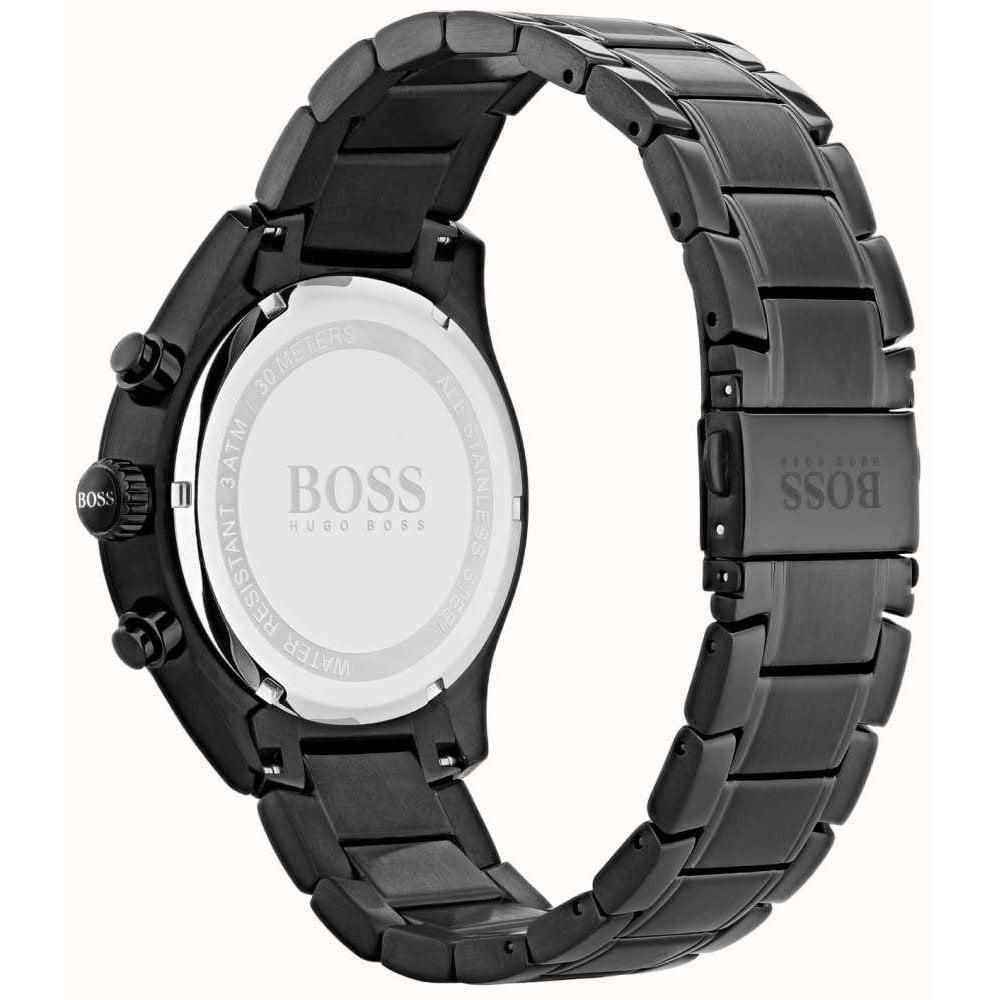 Hugo Boss Grand Prix Chronograph Black Dial Black Steel Strap Watch for Men - 1513676