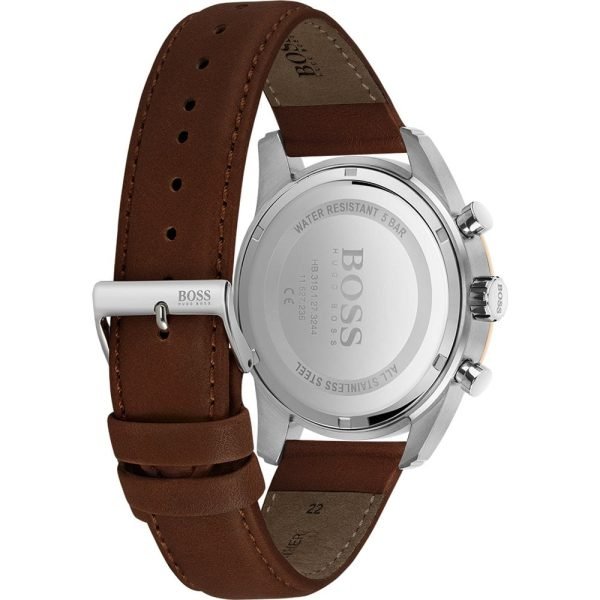 Hugo Boss Skymaster Silver Dial Brown Leather Strap Watch for Men - 1513786