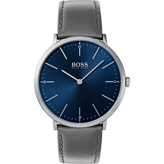 Hugo Boss Horizon Blue Dial Grey Leather Strap Watch for Men - 1513539