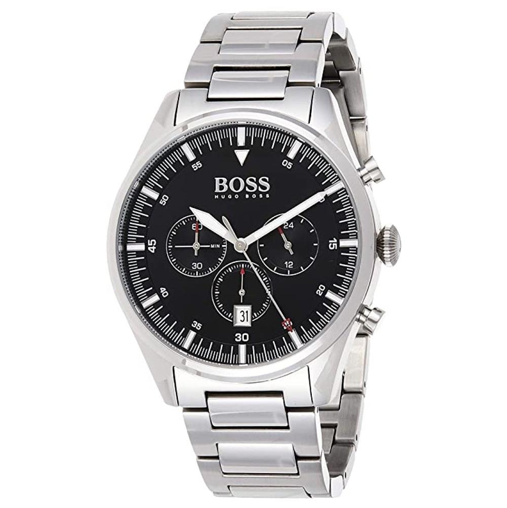 Hugo Boss Pioneer Chronograph Black Dial Silver Steel Strap Watch for Men - 1513712