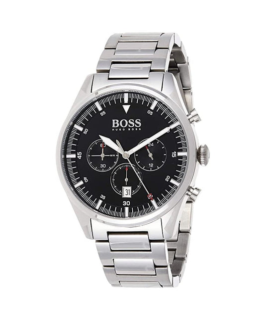 Hugo Boss Pioneer Black Dial Silver Steel Strap Watch for Men - 1513712