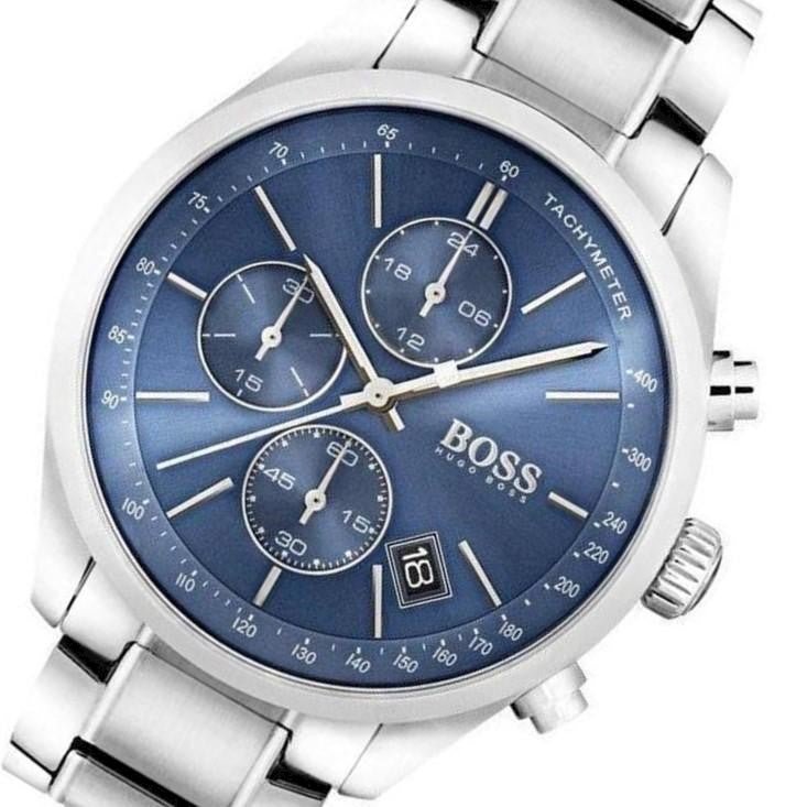 Hugo Boss Grand Prix Blue Dial Silver Steel Strap Watch for Men - 1513478