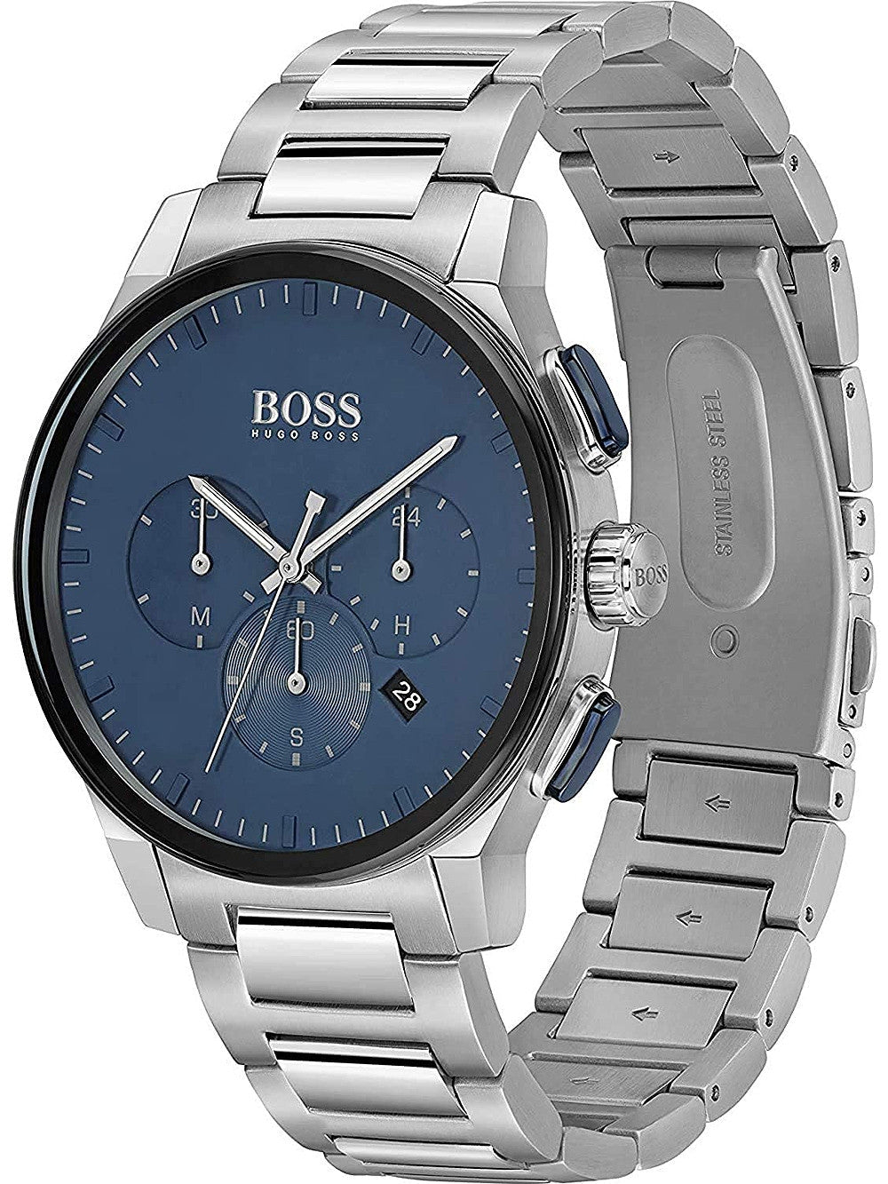 Hugo Boss Peak Chronograph Blue Dial Silver Steel Strap Watch for Men - 1513763