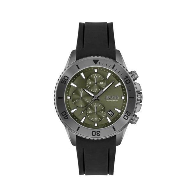 Hugo Boss Admiral Chronograph Green Dial Black Rubber Strap Watch for Men - 1513967