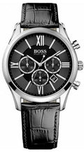 Hugo Boss Ambassador Chronograph Quartz Black Dial Black Leather Strap Watch For Men - HB1513194