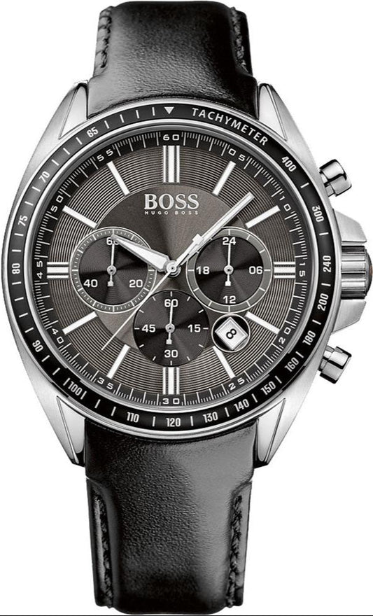 Hugo Boss Contemporary Sport Driver Chronograph Black Dial Black Leather Strap Watch for Men - 1513085