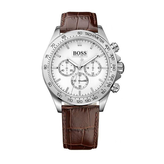 Hugo Boss Ikon White Dial Brown Leather Strap Watch for Men - 1513175