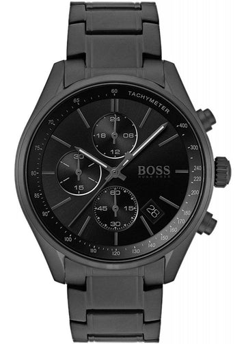 Hugo Boss Grand Prix Chronograph Black Dial Black Steel Strap Watch for Men - 1513676