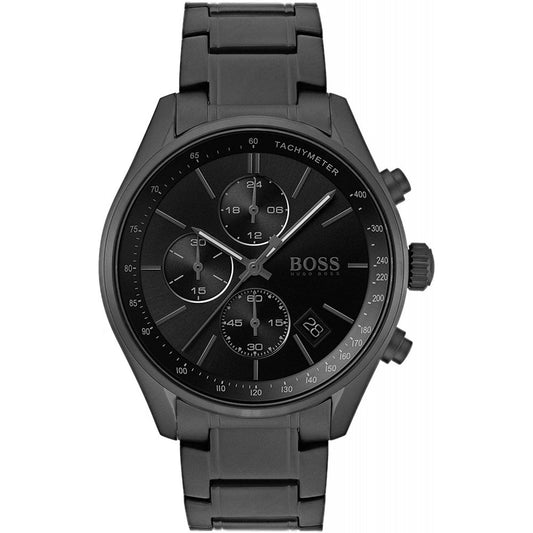 Hugo Boss Grand Prix Black Dial Black Steel Strap Watch for Men - 1513676