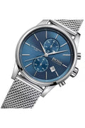 Hugo Boss Jet Blue Dial Silver Mesh Bracelet Watch for Men - 1513441