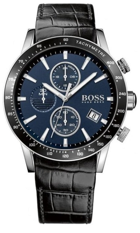 Hugo Boss Rafale Chronograph Quartz Blue Dial Black Leather Strap Watch For Men - HB1513391