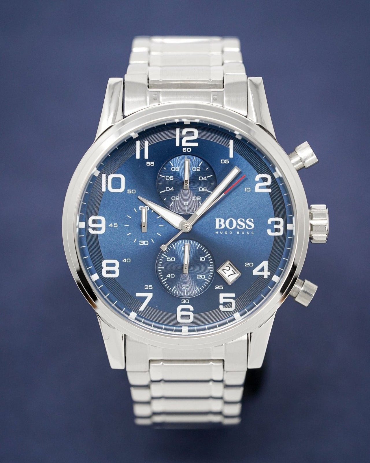 Hugo Boss Aeroliner Chronograph Blue Dial Silver Steel Strap Watch for Men - 1513183