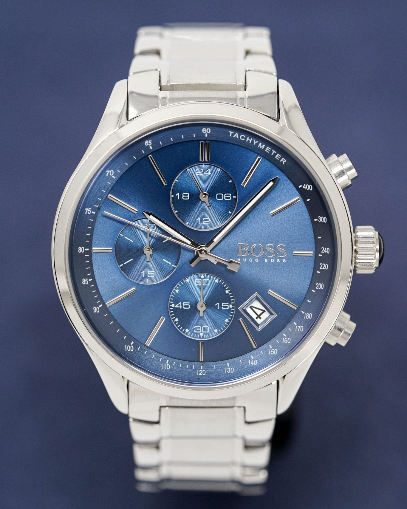 Hugo Boss Grand Prix Chronograph Blue Dial Silver Steel Strap Watch for Men - 1513478