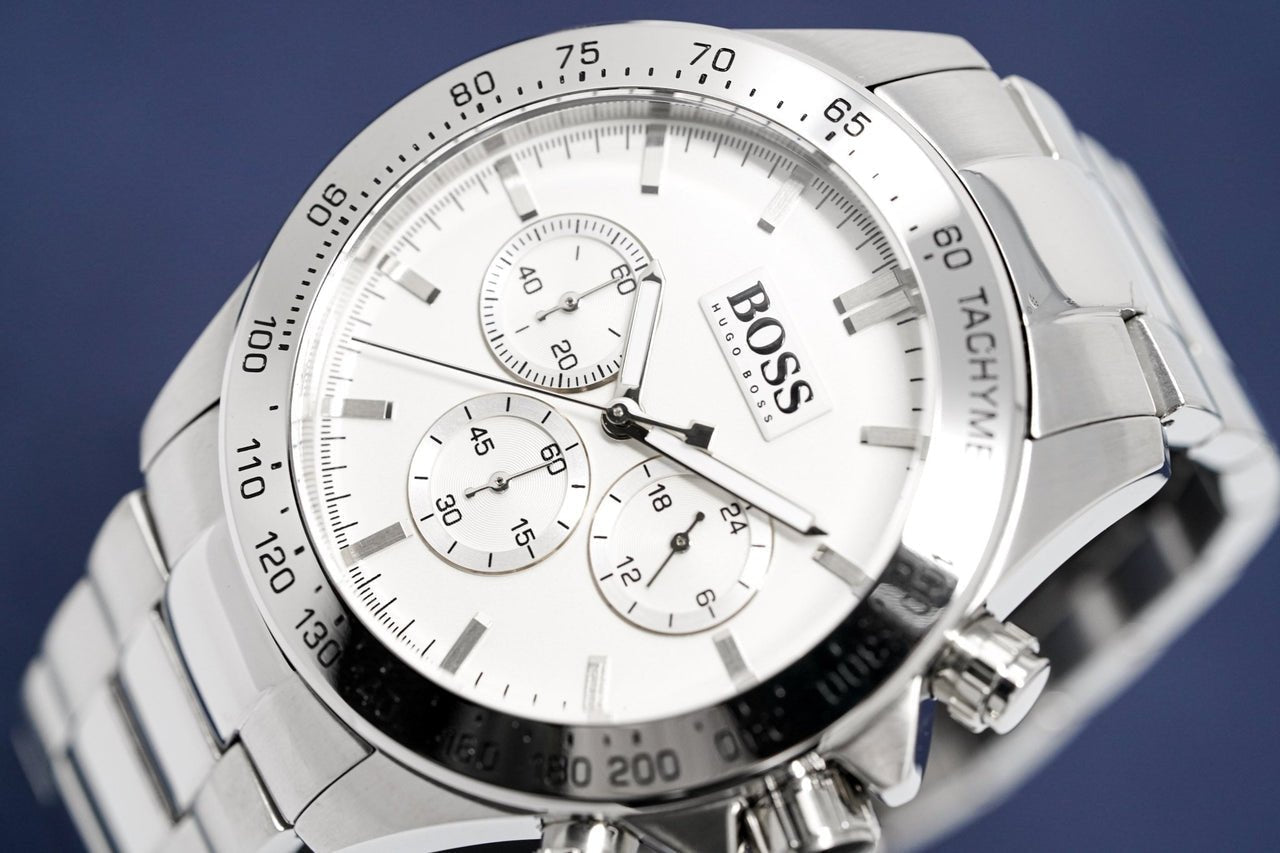 Hugo Boss Chronograph White Dial Silver Steel Strap Watch for Men - 1512962