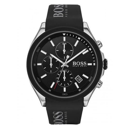 Hugo Boss Velocity Black Dial Black Leather Strap Watch for Men - 1513716