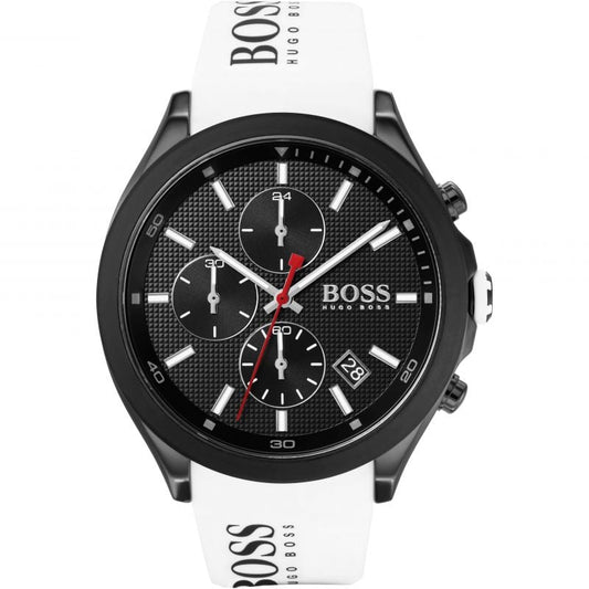 Hugo Boss Velocity Black Dial White Rubber Strap Watch for Men - 1513718