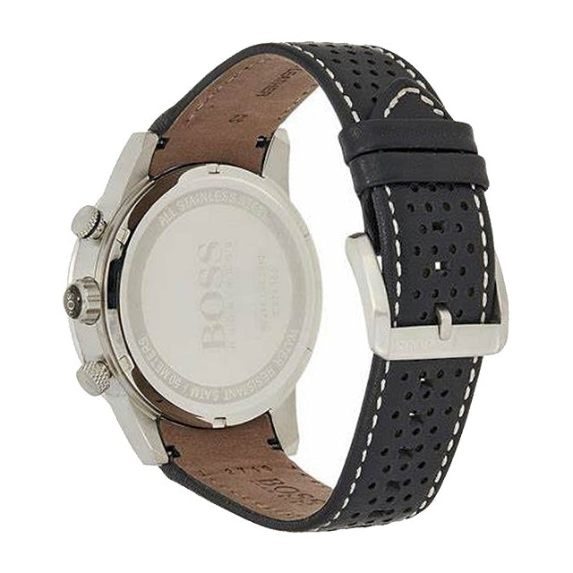 Hugo Boss Rafale Chronograh Quartz White Dial Black Leather Strap Watch For Men - HB1513403