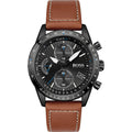 Hugo Boss Pilot Chronograph Black Dial Brown Leather Strap Watch for Men - 1513851