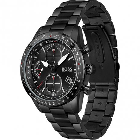 Hugo Boss Pilot Edition Chronograph Black Dial Black Steel Strap Watch for Men - 1513854