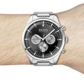 Hugo Boss Pioneer Chronograph Black Dial Silver Steel Strap Watch for Men - 1513712