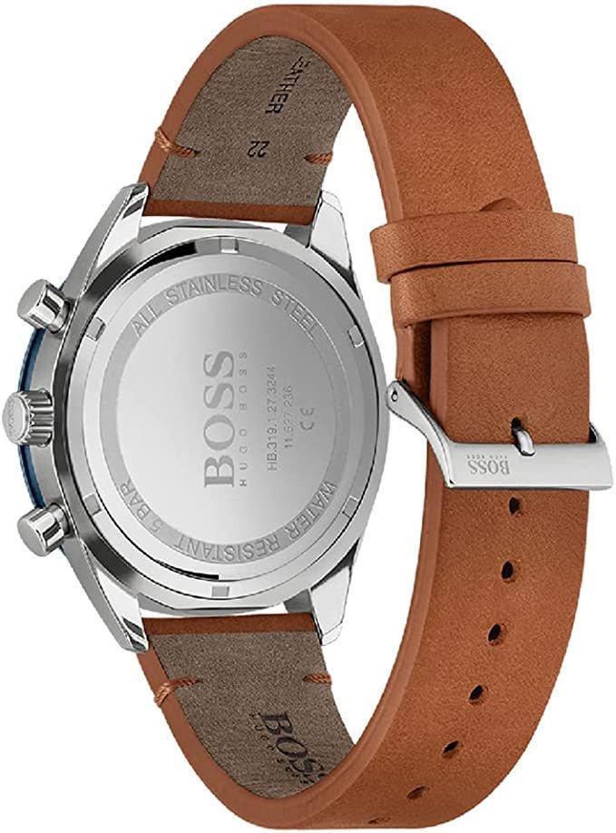 Hugo Boss Santiago Chronograph Blue Dial Brown Leather Strap Watch for Men - 1513860