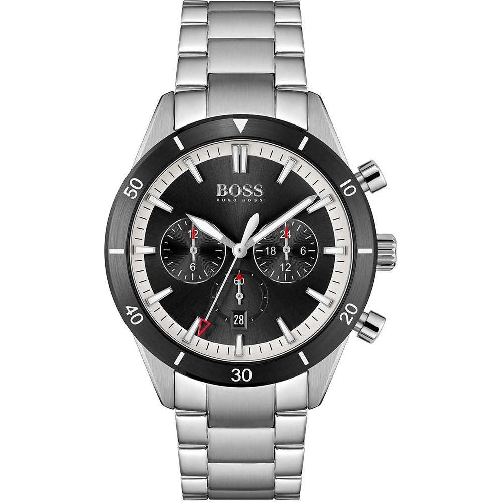 Hugo Boss Santiago Chronograph Black Dial Silver Steel Strap Watch for Men - 1513862